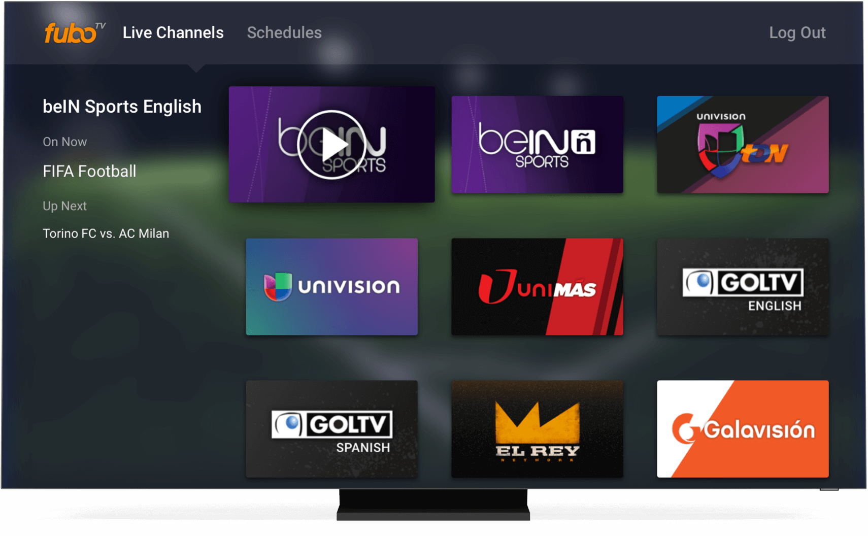 fubo TV-startskærm på et smart TV.